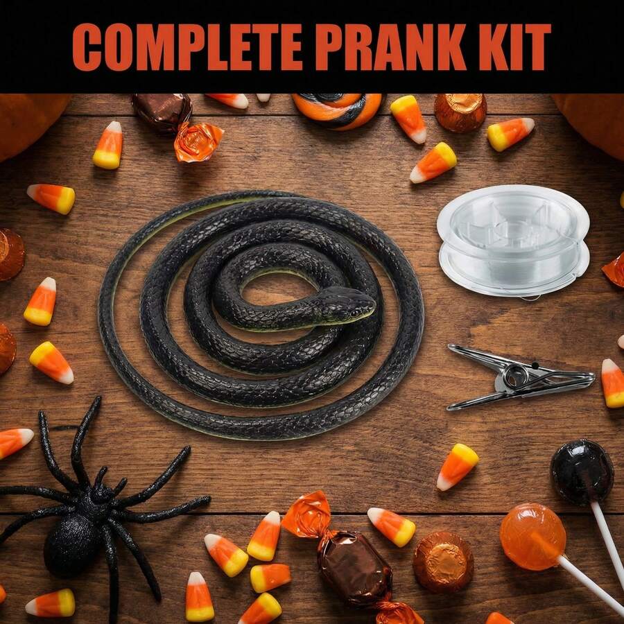 带绳夹的恶作剧蛇，高尔夫球蛇恶作剧，夹式恶作剧蛇，橡胶蛇，带绳恶作剧蛇，恶作剧蛇玩具，逼真橡胶蛇恶作剧玩具，蛇玩具 - 彩色 - 查看 1