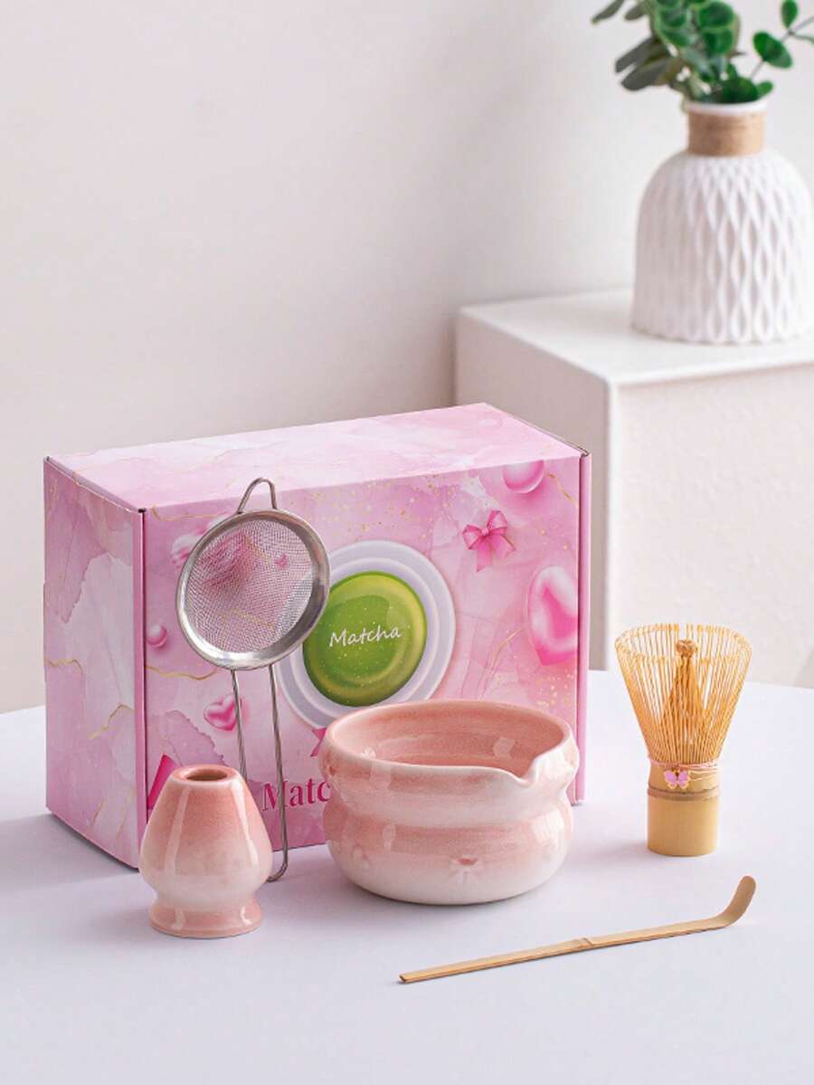 Japanese Matcha Tea Set, Includes Matcha Bowl With Spout, Bamboo Whisk, Spoon, Sifter And Stand. Lead-Free Material, Dishwasher . Ideal For Matcha Lovers, Christmas, Valentine's Day, Thanksgiving Gifts - Multicolor - View 1