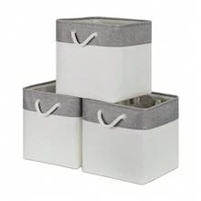 Fabric White Baskets For Shelves Set Of 3 Cube Storage Large Organizer Bins 13x13 Closet Storage Bins For Home Office Nursery Collapsible Storage Bins For Organization - 灰白 - 查看 1