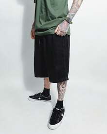 Black And White Carpenter Shorts With Elastic And Drawstring Waistband. - Bermudas Carpenter (JEANS NEGROS) - Ver 1