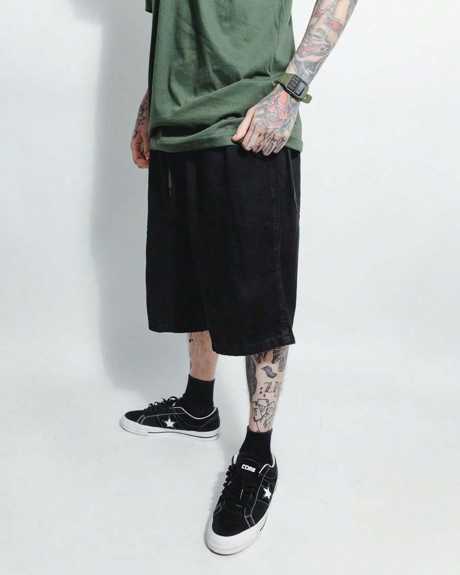 Black And White Carpenter Shorts With Elastic And Drawstring Waistband. - Bermudas Carpenter (JEANS NEGROS) - Ver 1