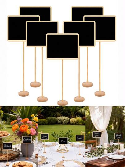 1/5/10pcs Wooden Small Chalkboard Signs With Stands, Rectangular Black Board Labels For Party, Self-Serve Food, Wedding Venue Cards, Birthday Party Decor
