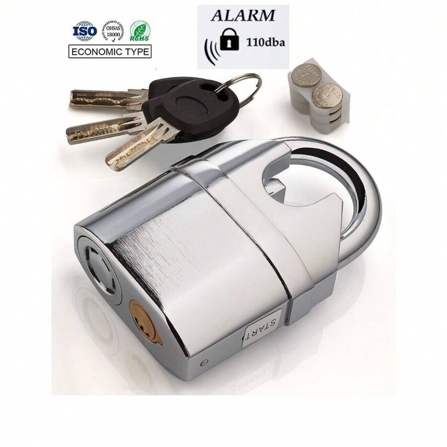 Heavy Duty Stainless Steel Waterproof Alarm Padlock With Keys - Outdoor Security - Silver - View 1