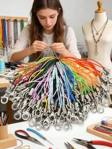 1 Pack Of 10/30/50/100/200pcs Multi-Color Black Hanging Cord, Lanyard, Lobster Clasp, Keychain, Phone Charm, Jewelry Accessories - Black - View 3