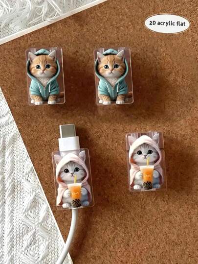 Cartoon Cat Design Charging Cable Protector, Cute And Fashionable Charging Cable Protector, Made Of Acrylic Material, Protects Charging Head, Earphones, And Phone Cables From Damage, Extends The Lifespan Of Data Cables, Suitable For Type-C/Apple 20W Fast Charging Cables, Compatible With IPhone 17/16/15 Series And Other Devices