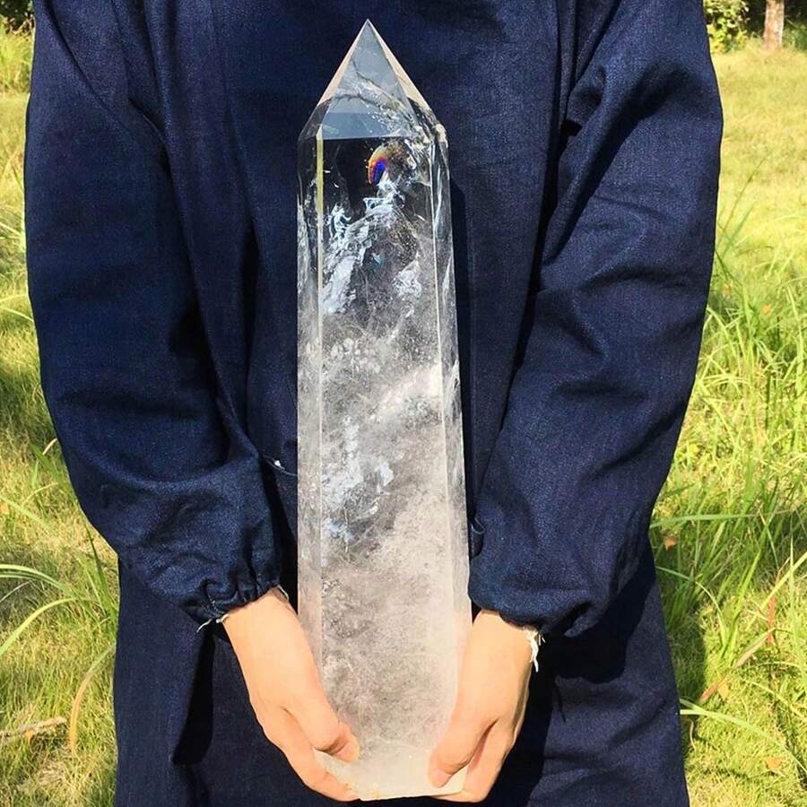 1pc Crystal Clear White Crystal Point, Polished Stone, Fragrance-Free Solid Home Decor Stone, Suitable For Valentine's Day/Anniversary - White - View 1