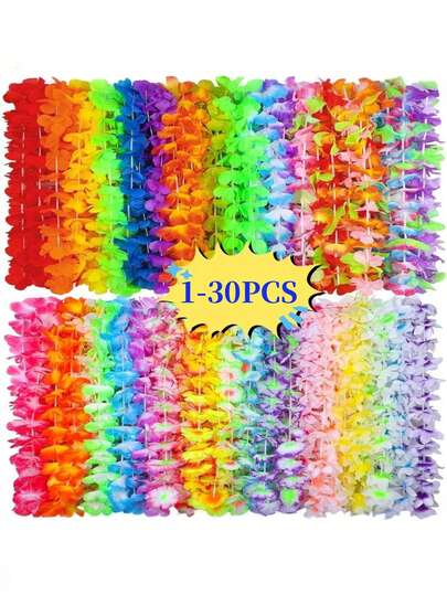 1/5/10/20 piezas Collares de flores hawaianas, regalos de fiesta familiar con temática tropical hawaiana, diadema, festival, boda, playa, decoraciones de cumpleaños, suministros para fiestas, color aleatorio