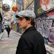 Men's Newsboy Cap, Men's Autumn Hat, Breathable Beanie, Men's Retro Beret, Artist Hat, Suitable For Studio - 黑色 - 查看 4