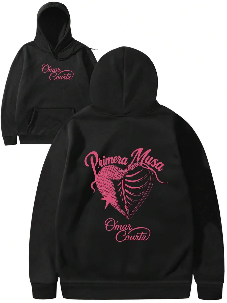 Men's Omar Courtz Primera Musa 2025 Logo Hoodie - Rapper Merch Sweatshirt With Heart Print & Pockets | Long Sleeve Casual Streetwear | Machine Washable Sweater | Digital Heat Transfer Design Essentials Hoodie Hoodie For Women Sweatshirts For Women Hoodies For Men 's Hoodie Sweatshirts For Men Essentials Fear - 黑色 - 查看 1
