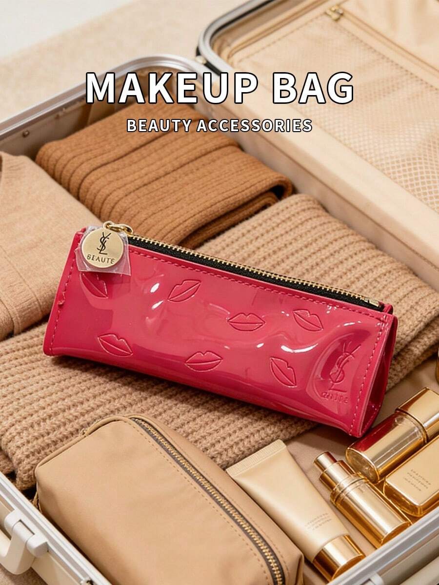 Yves Saint Laurent Bolsa de cosméticos portátil con forma de labios, elegante y de moda - Rosa Fucsia - Ver 1