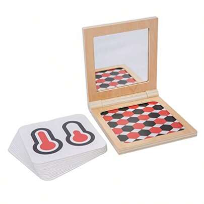 ms Adena Montessori Soporte de Madera con Espejo y Tarjetas Alto Contraste Blanco/Negro/Rojo Juguete Visual para Recién Nacidos 0-3 Meses Tiempo Boca Abajo