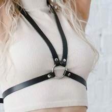 1pc Adjustable Strap, Leather Suspender Waist Cincher, Fashionable Backless Chest Strap - Black - View 3