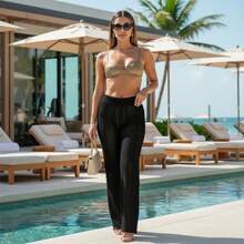 Women's Beach Cover-Up Pants With Cutouts, Summer Fashion, Ideal For Layering Over A Bikini, Swimsuit, Beach, Pool, Risorte - 黑色 - View 1