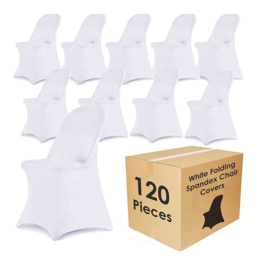 20/40/60/120pcs Stretch Spandex Folding Chair Cover Folding Kitchen Chair Cover, Universal Washable Sofa Cover Protective Cover, Detachable Chair Cover, Suitable For Wedding Party Restaurant Banquet Events - 白色 - 查看 1