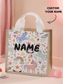 1pc Customized Name Cartoon Pony Pattern Small Handbag, Can Be Customized According To Your Unique Design, Perfect For Children, Print Your Own Name Or Print Your Sister's And Classmate's Name As A Gift To Give To Others - Multicolor - View 1