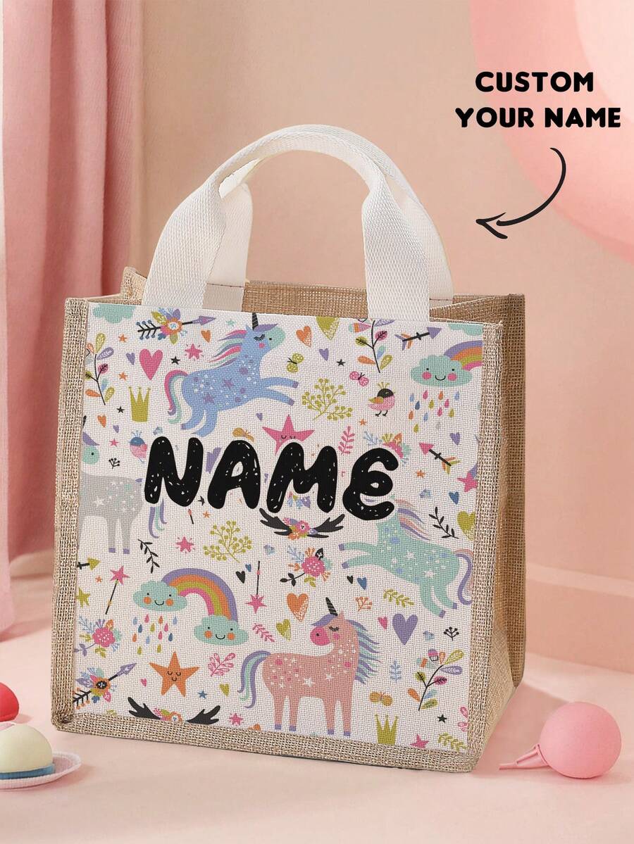 1pc Customized Name Cartoon Pony Pattern Small Handbag, Can Be Customized According To Your Unique Design, Perfect For Children, Print Your Own Name Or Print Your Sister's And Classmate's Name As A Gift To Give To Others - Multicolor - View 1