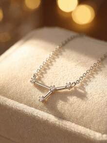 1pc 925 Sterling Silver 12 Zodiac Sign Pendant Necklace, Elegant Jewelry Gift For Women, Girls Birthday Party - Silver - View 8