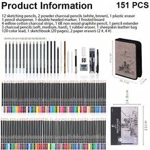 专业绘画素描笔套装，适用于艺术家和学生，绒面革笔套，复古设计，便携式全套艺术工具，含木质石墨铅笔，是返校季、生日、艺术爱好者的理想礼物。 - 套裝 - 查看 9