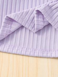 Toddler Girls' Solid Color Ribbed Short Sleeve Top + Heart Mesh Skirt Set With Heart Crossbody Bag, Summer - Purple - View 5