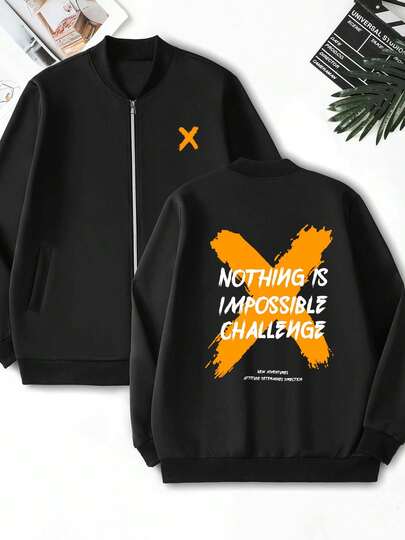 加大码男士轻便休闲个性化印花夹克，春秋季时尚防风外套，全拉链设计，透气立领带口袋，经典休闲夹克，罗纹针织袖口和下摆，保暖弹力面料，适合约会、聚会、露营、钓鱼和送礼。