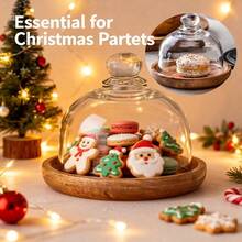 Glass Dessert Dome With Wooden Base, Mini Cake Stand, Wooden Cake Plate With Dome, Kitchen Fruit Display Tray, Suitable For Wedding, Appetizer Sweets And Cheese Serving - Clear - View 1