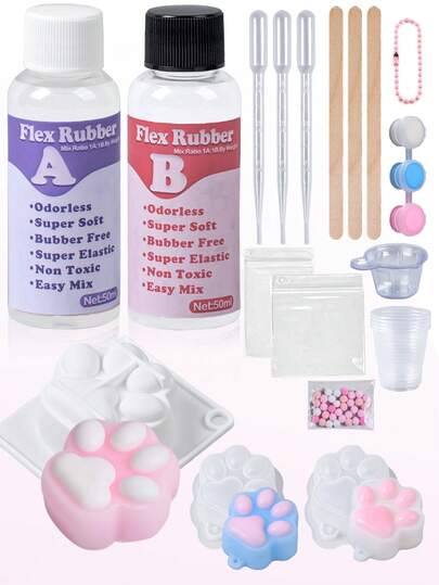 1:1 AB Liquid Silicone DIY Squishies Kit, Includes 3 Molds To Make Your Own Soft & Cute Items, Ideal Gift For Birthday, Holiday, Party Favors, And DIY Craft Enthusiasts