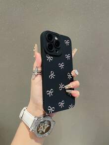 1pc Minimalist Pink Bow Painting Pattern, Black Matte Texture TPU Material Eye-Shaped Anti-Drop Phone Case, Suitable As Gift For Boyfriend/Girlfriend, Compatible With Apple, , And Other Android Models - Multicolor - View 3