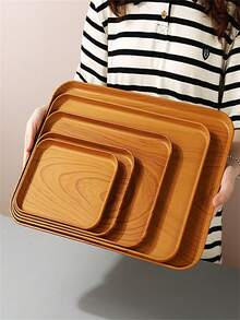 1 Large Wooden Look Plastic Serving Tray, Modern Rectangular Non-Slip Easy-Clean Tray | Breakfast Brunch Coffee Table Patio | Christmas Thanksgiving BBQ Backyard Gathering - Multicolor - View 8