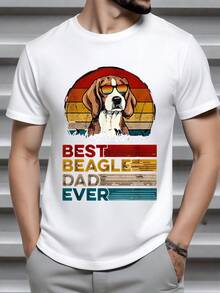 Illustration d'un chien beagle avec lunettes de soleil devant un coucher de soleil rétro pour amoureux des chiens Tshirt homme coton noir coupe classique - Blanc - Voir 1