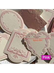 30 Sheets Of Retro Embossed Relief Printing Thickened Cowhide Specialty Paper Memo Pad With Floral Bow Detail Frame, Ins Style, Writable Note Card For Journal Decoration, Craft Paper Back To School - 粉紅色 - 查看 4