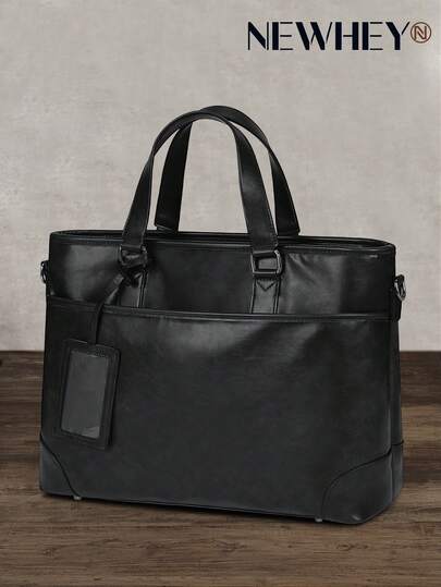 NEWHEY Maletín de negocios para hombres de 15.6 pulgadas, de gran capacidad, para entrevistas de trabajo, de cuero resistente al agua, con doble forma de transporte