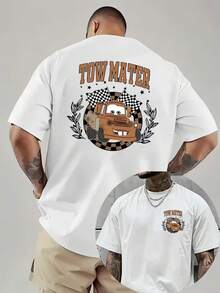 1 Piece, New Disney Men's T-Shirt, < < Racing Story > > Trailer Sailor Cartoon Front And Back Printing, Round Neck Casual And Comfortable T-Shirt, Suitable For Sports And Daily Wear, Women's Loose T-Shirt, A Good Choice For Gifts, Essential For Easter Parties. - trắng - Xem 1