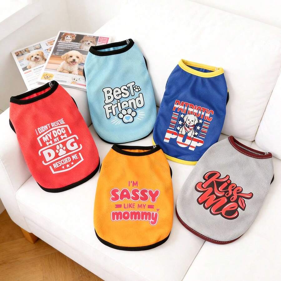 Pet Minimalist Sleeveless Vest, Breathable & Anti-Shedding Cat/Dog Clothes, Street Style American Design, Suitable For Spring/Summer - Blue - View 1