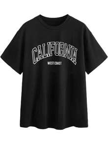 CaLiFoRNia WeST CoaST Letter Print Tee Top for Women Casual Wear, Perfect outfit - Negro - Ver 3