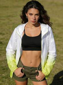 Women's Essential Ombre Hooded Windbreaker Jacket, Quick-Dry Breathable Water-Resistant Windproof, Casual & Sports Dual-Use, Spring/Summer - Yellow - View 1