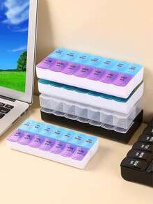 1 pieza Organizador de pastillas de 7 días y 2 veces - Contenedor de almacenamiento de medicamentos de gran capacidad con compartimentos - Multicolor - Ver 2