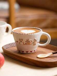 1个压花心形小熊陶瓷杯，高品质早餐牛奶杯，精致马克杯，咖啡杯，办公室拿铁杯，日常果汁杯，奢华茶杯，适合作为礼物送给朋友、亲戚和情侣，生日礼物，节日礼物 - 彩色 - 查看 6