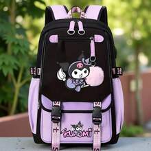 SANRIO 1个库洛米印花背包，印花简约中学生背包，轻便舒适，大容量，休闲百搭旅行背包 - 简约大容量学生书包，适合上学和日常旅行 - 彩色 - 查看 4