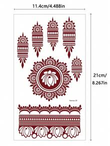 4 Sheets Full Hand Flower Design Brown Red Maroon Sexy Foot Finger Hand Tattoo Sticker Women Flower Henna Tattoo Sticker Flower Waterproof Sticker Brown Tattoo Sticker Women Body Art Sticker Wedding Party Brown Red Tattoo Sticker - Red - View 7