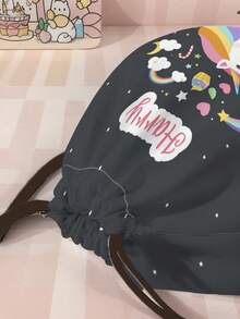 1pc Customized Name Cartoon Pony Pattern Drawstring Backpack, Can Be Customized According To Your Unique Design, Perfect For Children, Print Your Own Name Or Print Sister And Classmate's Name As A Gift To Give To Others - Multicolor - View 5