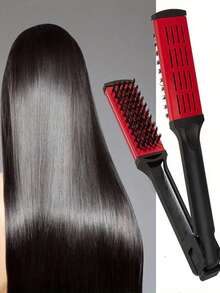 2pcs/Set Straight Hair Comb, Clip On Double-Sided Comb And V-Shaped Styling Comb, Suitable For Smoothing Tangled And Messy Hair (Black, Red), Straightener V-Shaped Clamp Comb, Hair Styling Straight Roll Dual-Use Comb Without Charging, Household Straight Hair Clamp Comb, Straightening Clamp V-Shaped Straight Hair Comb - Multicolor - View 2