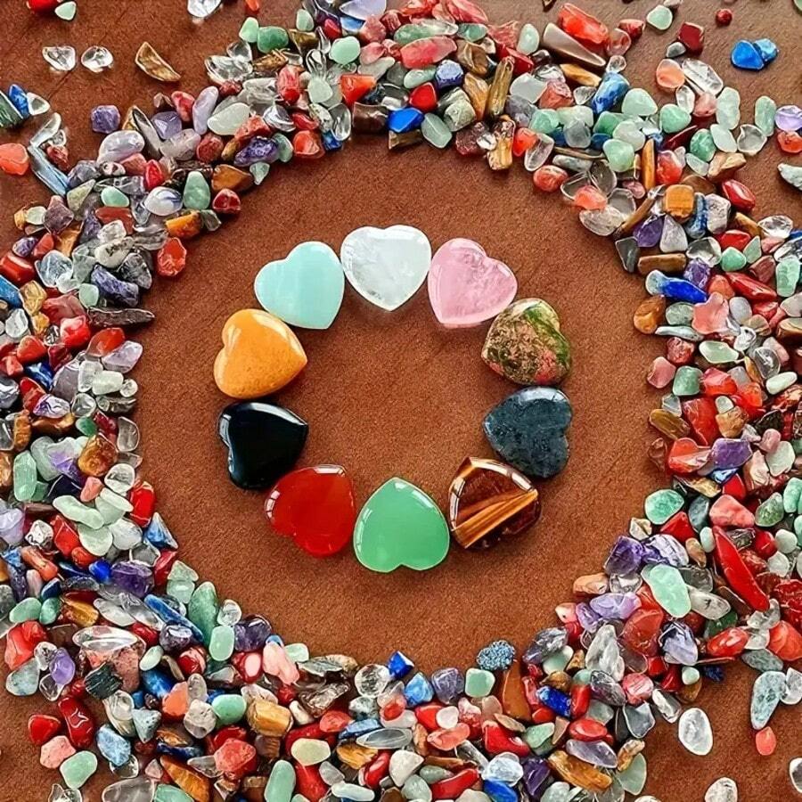 10pcs Natural & Artificial Heart-Shaped Stones, Diverse Materials, Suitable For Thumb Stones, Decorations & Additions, Rich Colors, Smooth Texture