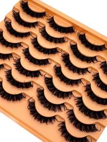 14对俄罗斯浓密蓬松仿貂毛假睫毛，DD卷翘经典猫眼睫毛，浓密交叉睫毛，多层卷翘睫毛，柔软自然的睫毛嫁接妆容，拉长放大双眼，浓密效果惊艳，适合初学者、派对和庆典场合。 - 交叉款 - 查看 6