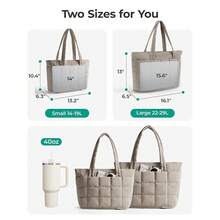 Expandable Tote Bag For Women, Puffer Work Tote Handbag, Quilted Carry On Bag For Travel Gym - Khaki - View 3