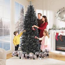 Árbol de Navidad artificial de 2,3 m, color negro, con base de metal resistente y puntas de ramas realistas, decoración navideña delgada y esbelta para Halloween, hogar y oficina. Color negro. - Multicolor - Ver 3