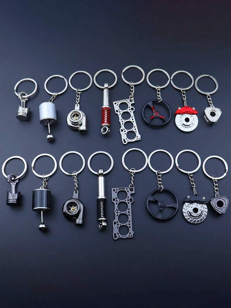 Car Parts Keychain Set, Metal Brake Disc, Gasket, Manual Gearbox, Piston, Rotor Engine Pendant,Car Key Ornament, Key Ring Strap Accessory,Party Gifts - Multicolor - View 1