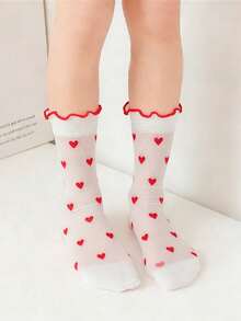 1双女婴爱心透气中筒袜，弹性袜，爱心元素日常百搭袜，春夏款 - 白色 - 查看 5