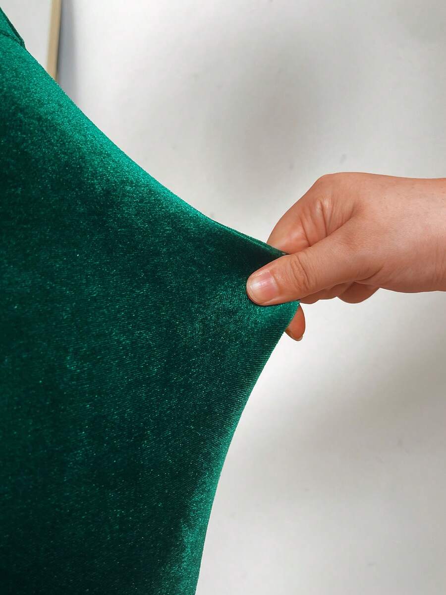 AIJ Salopetă Amarilo verde închis, cu mânecă lungă, talie încrețită, cataramă metalică, pantaloni evazați, din catifea, casual elegantă, potrivită pentru Crăciun, Anul Nou și toamna/iarna, ținute de primăvară - imagine 7