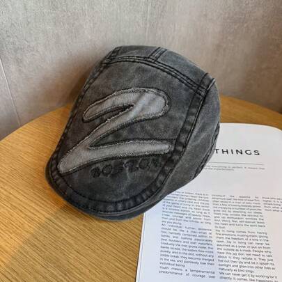 Vintage Washed Forward Cap, Unisex Fashionable Small Face Brimmed Hat, Reversible Newsboy Cap