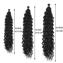 Tóc giả móc sợi sóng biển, 18/24/30 inch, tóc giả móc sợi sóng sâu, tóc giả bện xoăn sóng tổng hợp, tóc giả bện kiểu Bohemian, tóc giả móc sợi sóng sâu, tóc giả bện sóng, tóc giả móc xoăn - màu đen - Xem 4